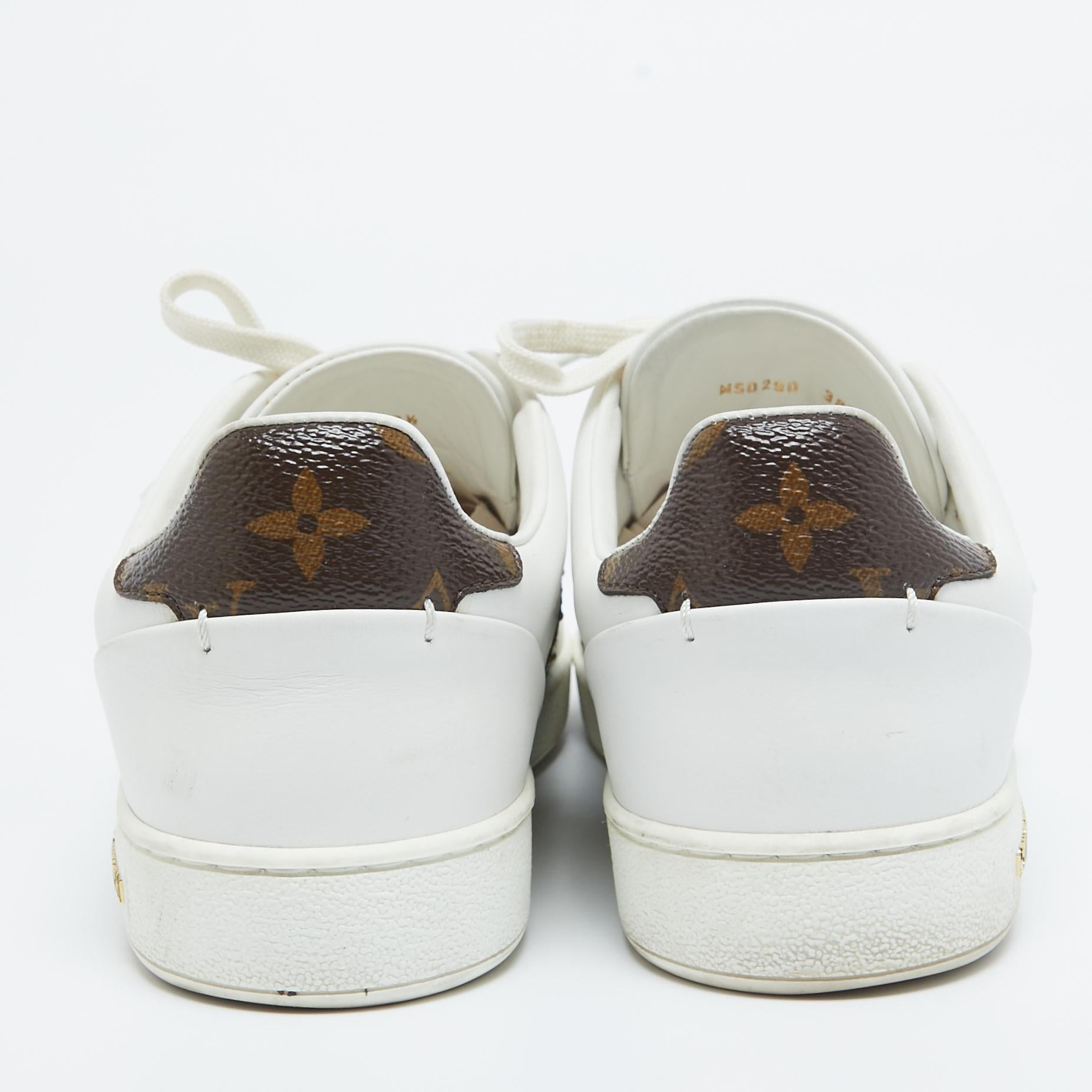 Louis Vuitton White/Brown Leather and Monogram Canvas FrontroGivw Sneakers Size  2