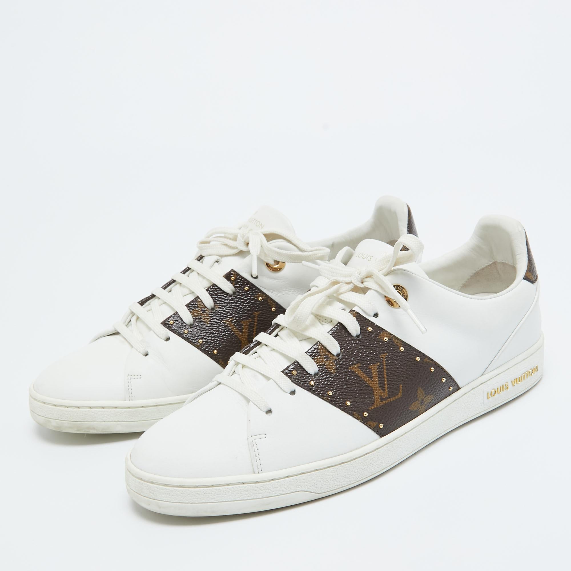 Louis Vuitton White/Brown Leather and Monogram Canvas FrontroGivw Sneakers Size  3