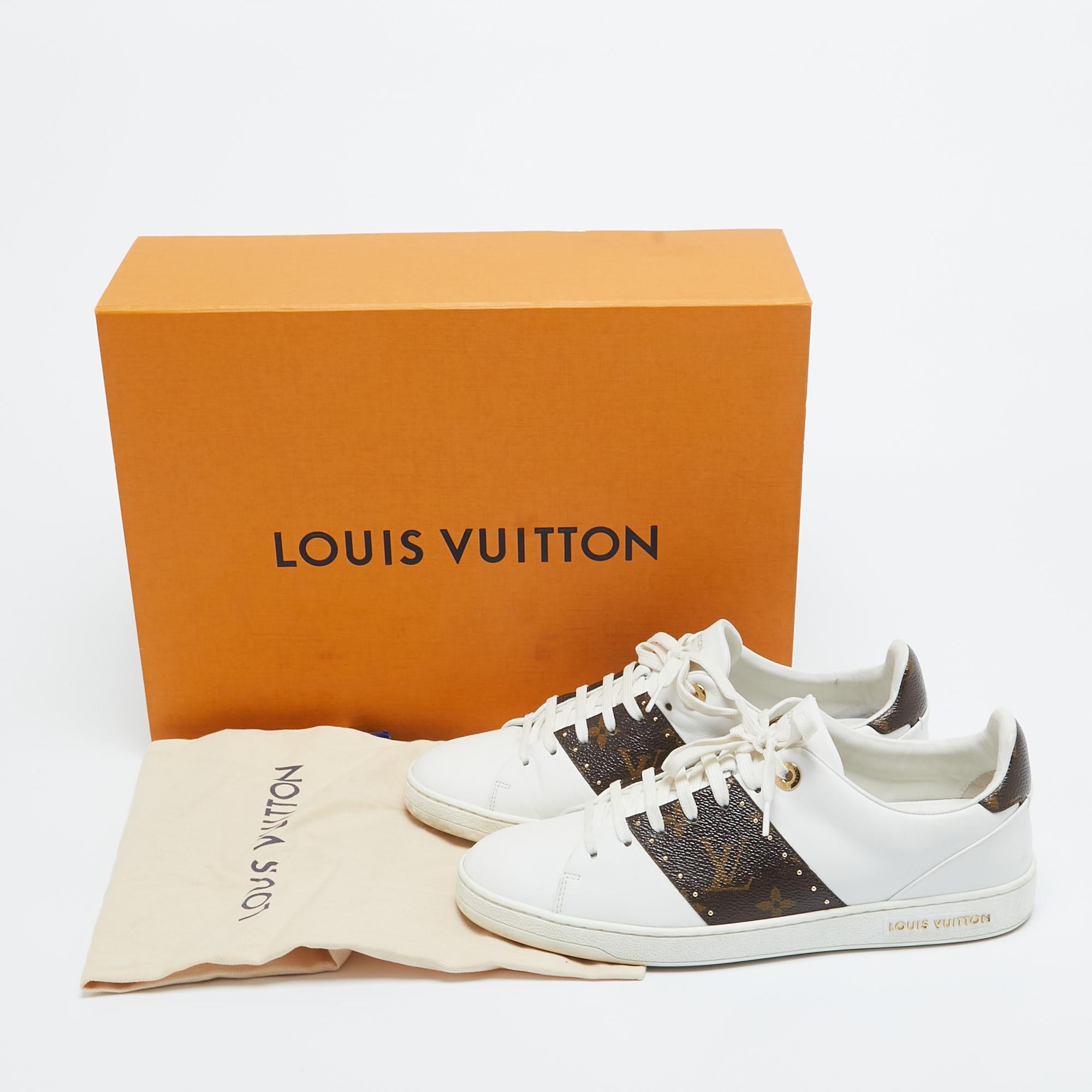 Louis Vuitton White/Brown Leather and Monogram Canvas FrontroGivw Sneakers Size  4