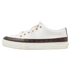 Louis Vuitton White/Brown Leather and Monogram Canvas Stellar Low Top Sneakers S.