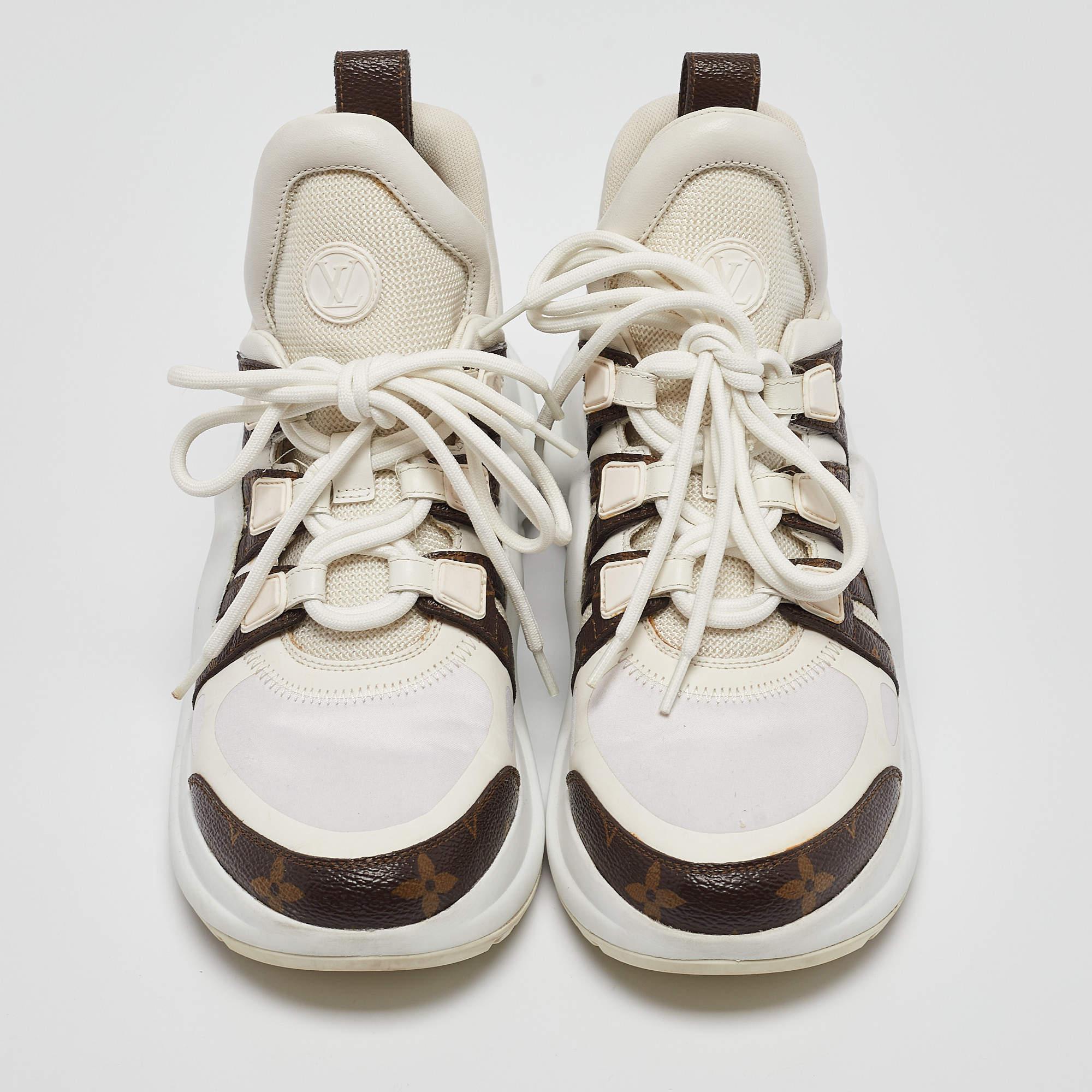 Gray Louis Vuitton White/Brown Leather Monogram Canvas Archlight Sneakers Size 37.5