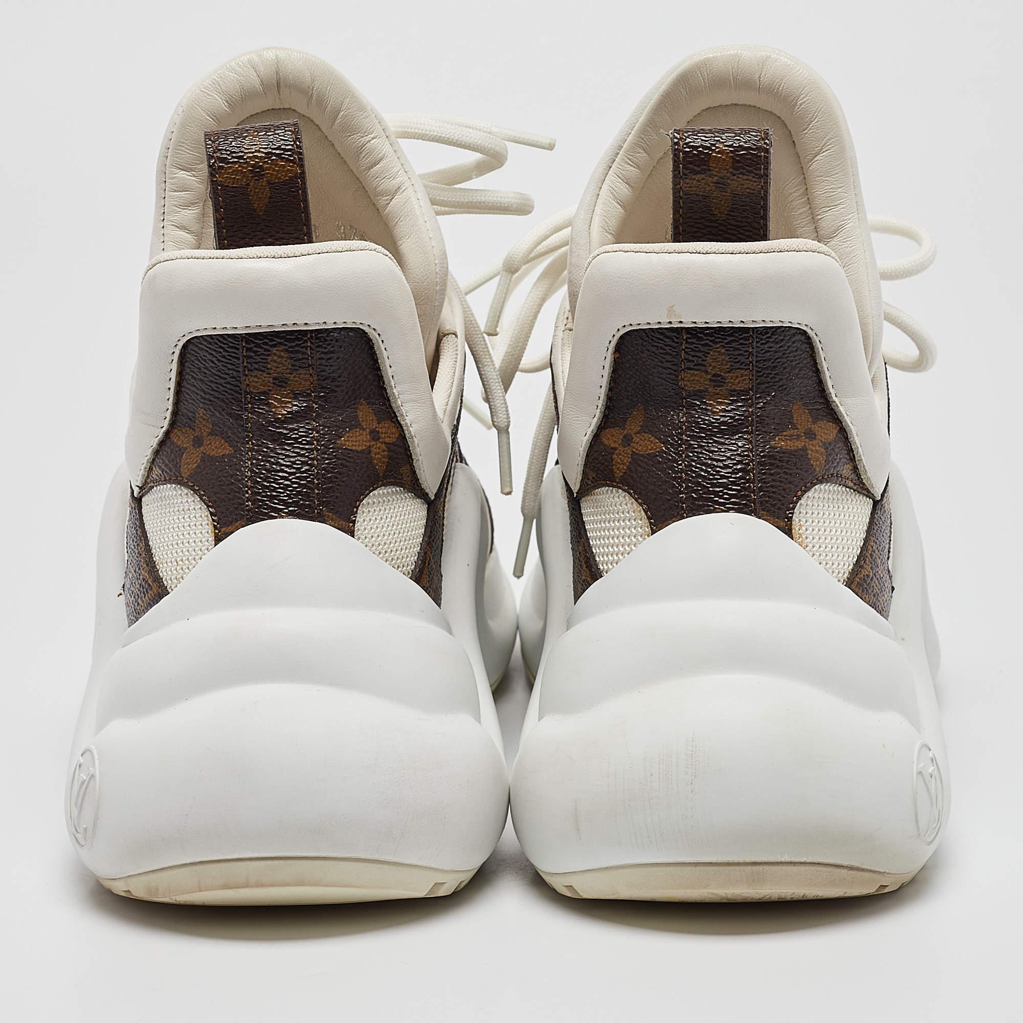 Women's Louis Vuitton White/Brown Leather Monogram Canvas Archlight Sneakers Size 37.5