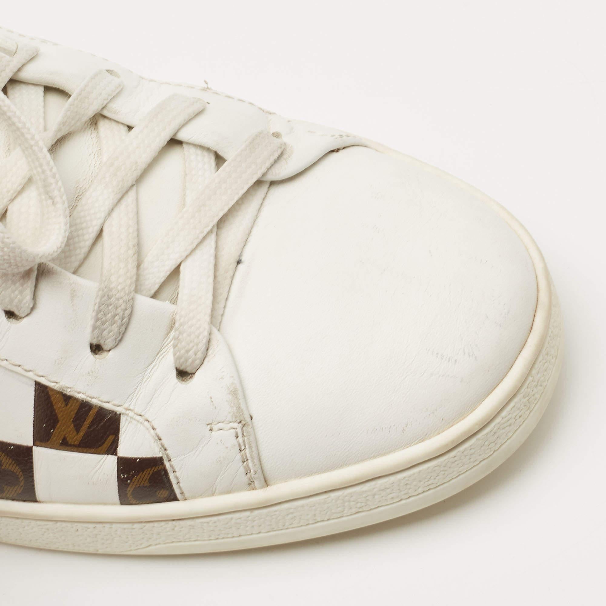Louis Vuitton White/Brown Leather Monogram Printed Frontrow Sneakers Size 37.5 1