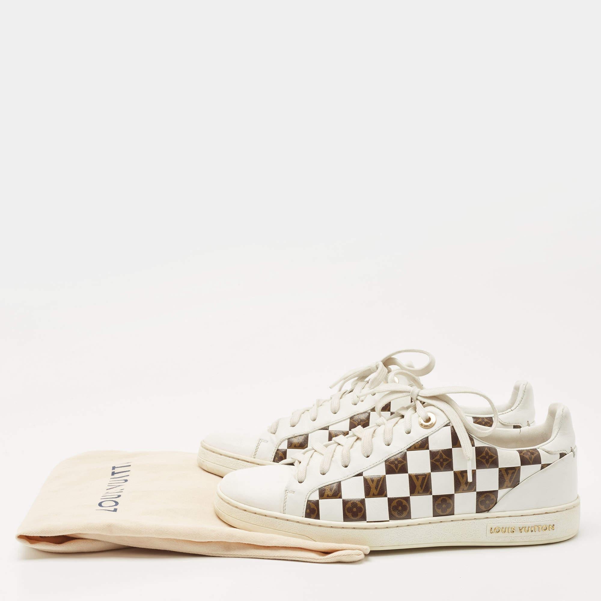 Louis Vuitton White/Brown Leather Monogram Printed Frontrow Sneakers Size 37.5 5