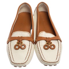 Louis Vuitton White/Brown Leather Slip On Loafers Size 40
