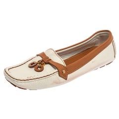 Louis Vuitton White/Brown Leather Slip On Loafers Size 40