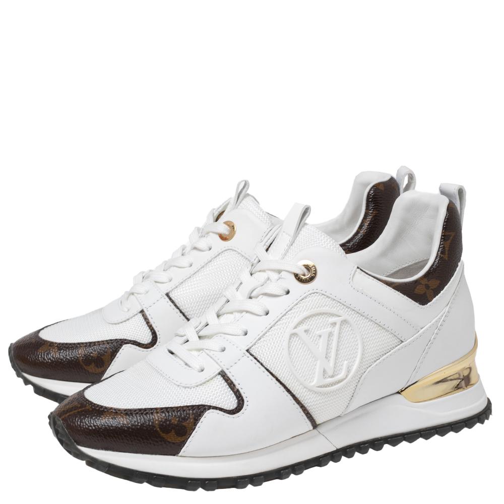 Gray Louis Vuitton White/Brown Mesh And Monogram Canvas Run Away Sneakers Size 36