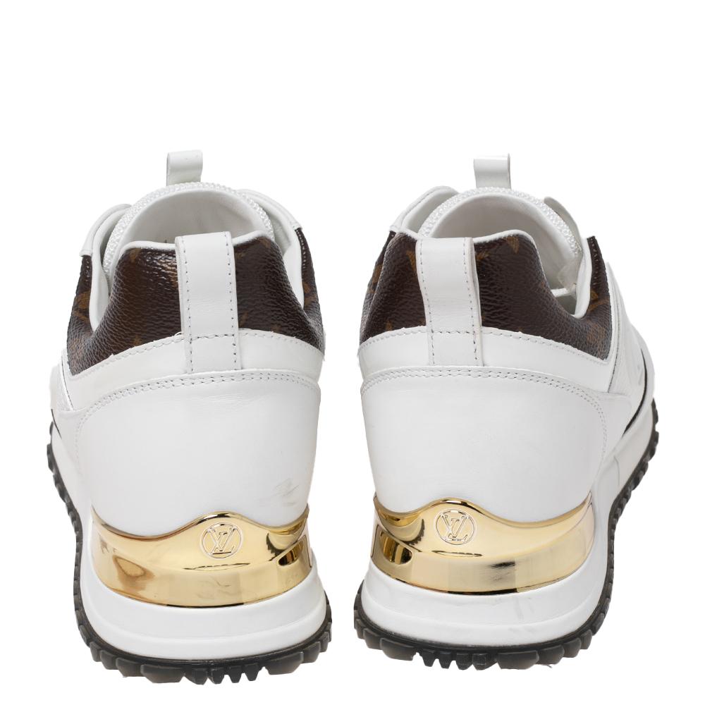 Women's Louis Vuitton White/Brown Mesh And Monogram Canvas Run Away Sneakers Size 36