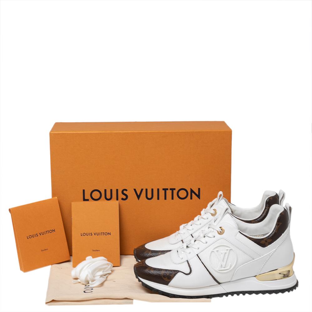 Louis Vuitton White/Brown Mesh And Monogram Canvas Run Away Sneakers Size 36 4