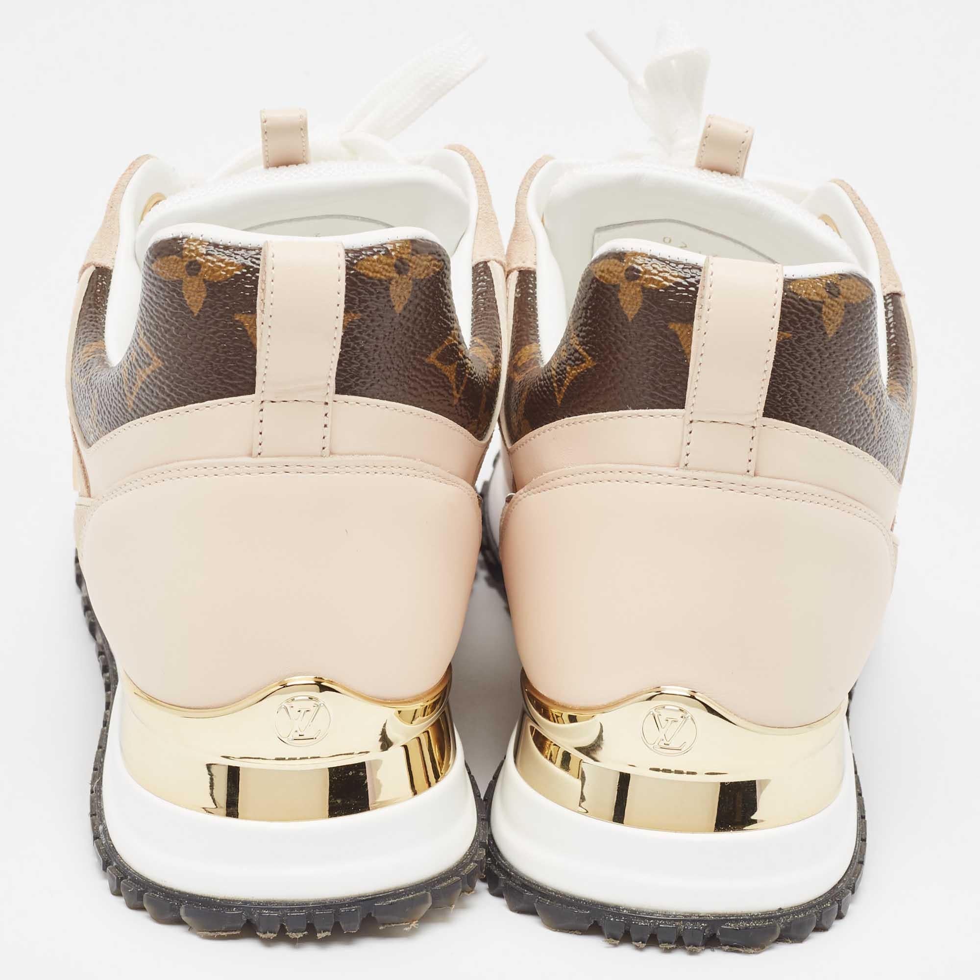 Louis Vuitton White/Brown Mesh and Monogram Canvas Run Away Sneakers Size 40 For Sale 1