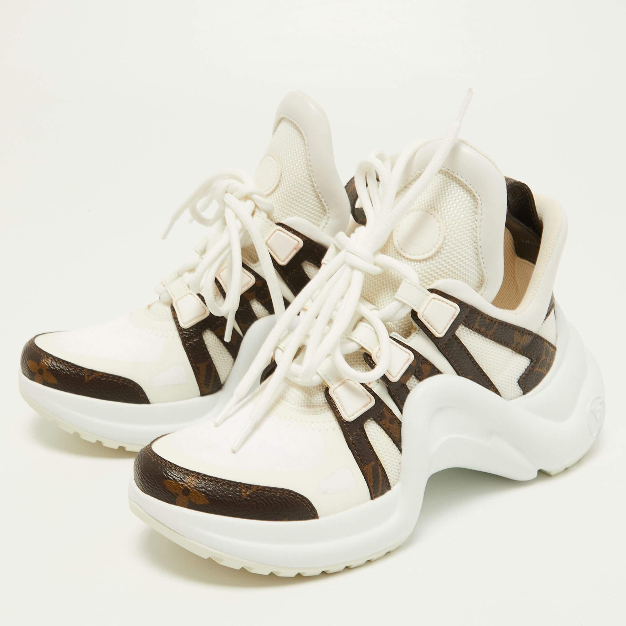Women's Louis Vuitton White/Brown Mesh Monogram Canvas Archlight Sneakers Size 34.5