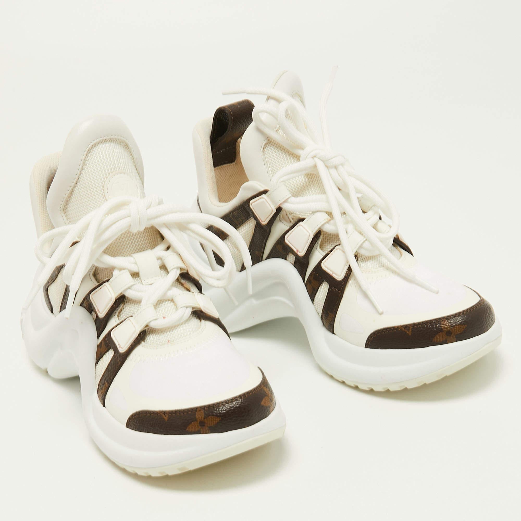 Louis Vuitton White/Brown Mesh Monogram Canvas Archlight Sneakers Size 34.5 1
