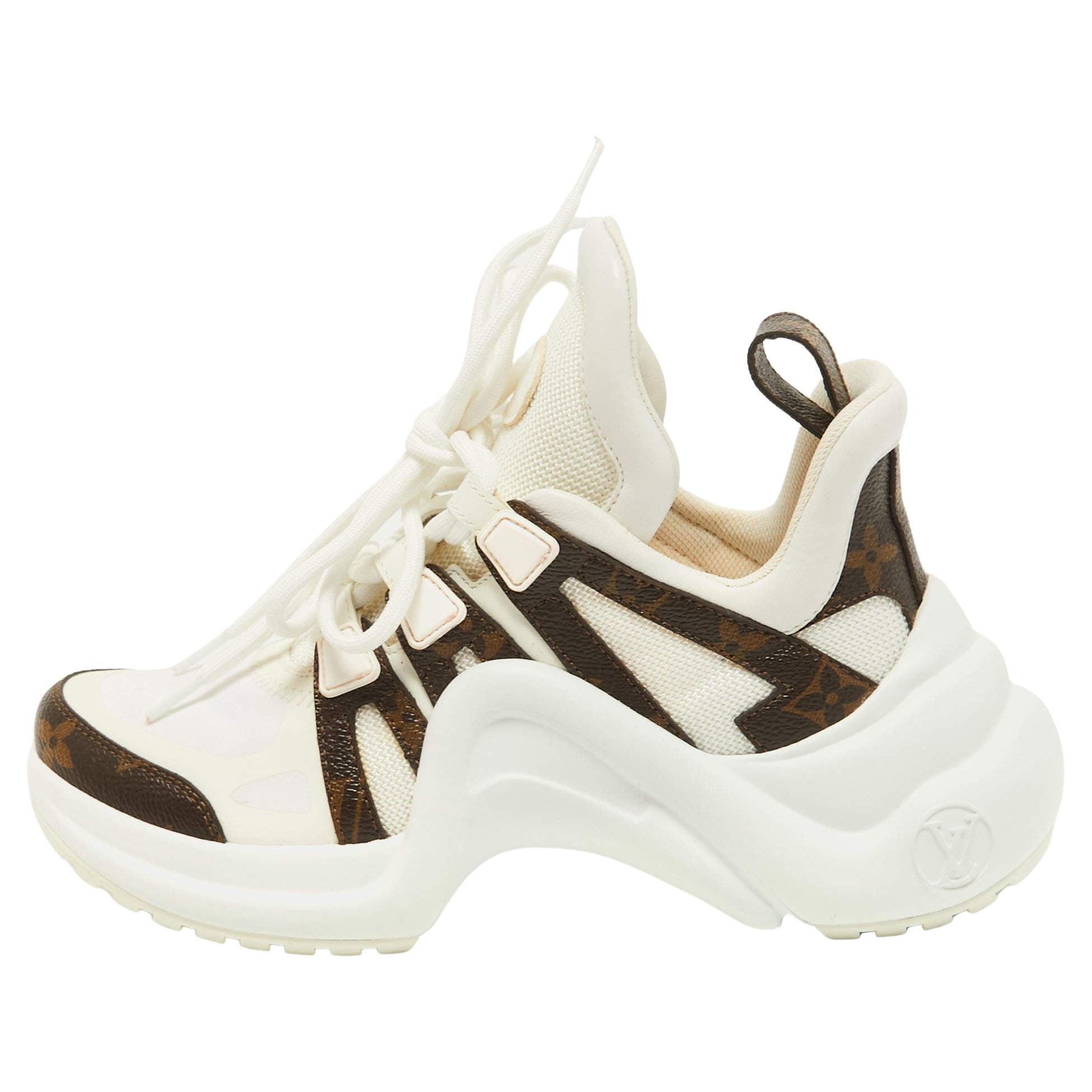 Louis Vuitton White/Brown Mesh Monogram Canvas Archlight Sneakers Size 34.5  For Sale at 1stDibs