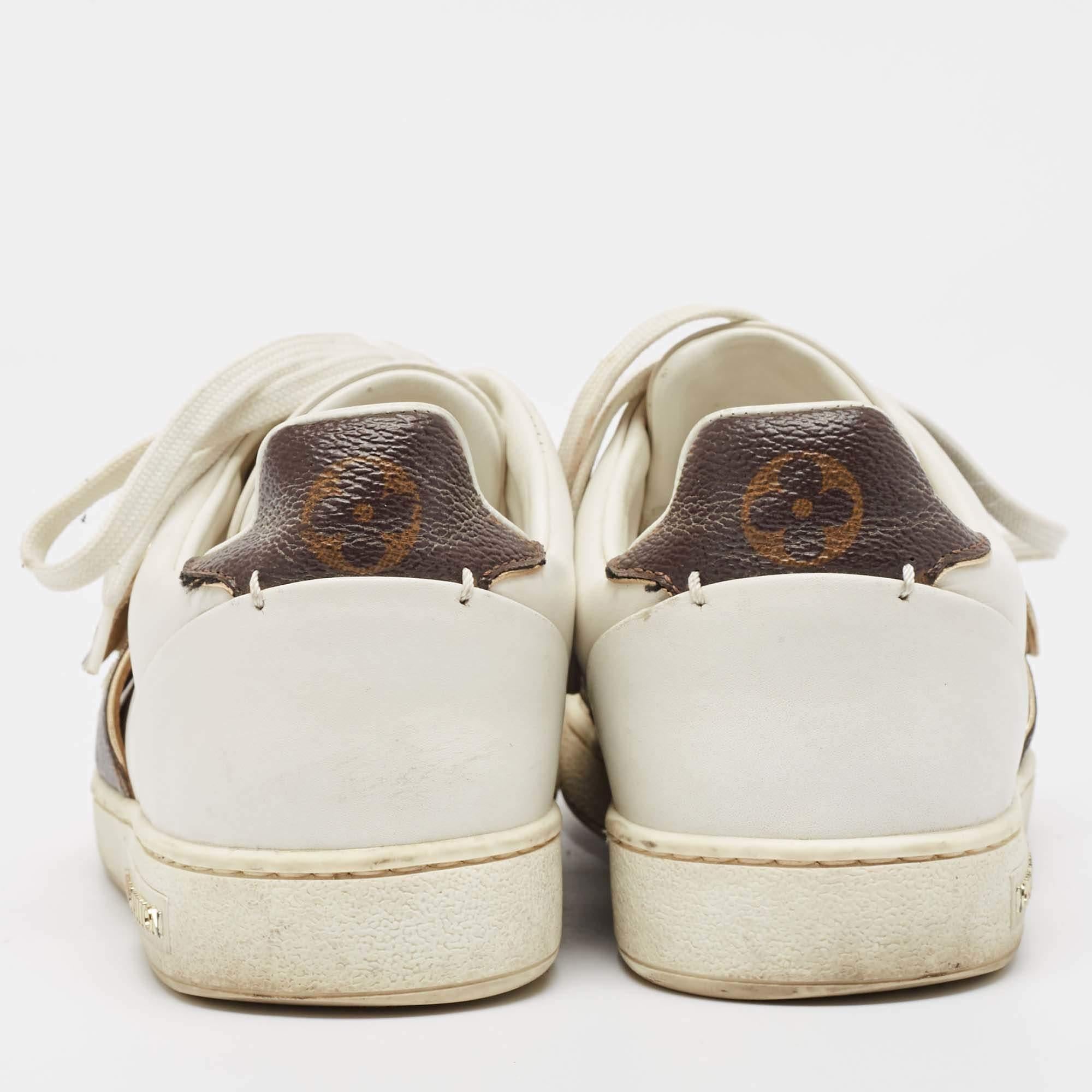 Women's Louis Vuitton White/Brown Monogram Canvas and Leather Frontrow Sneakers Size 36