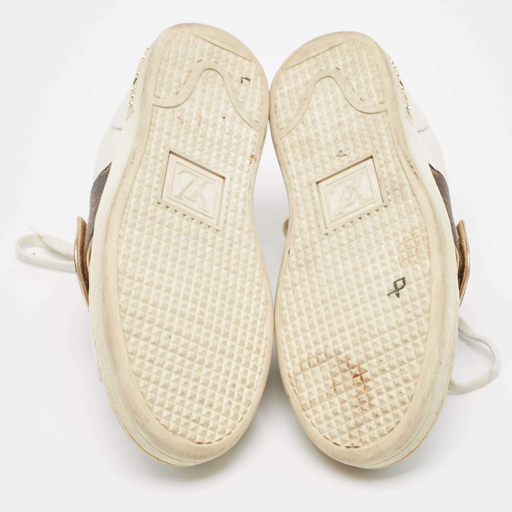 Louis Vuitton White/Brown Monogram Canvas and Leather Frontrow Sneakers Size 36 1