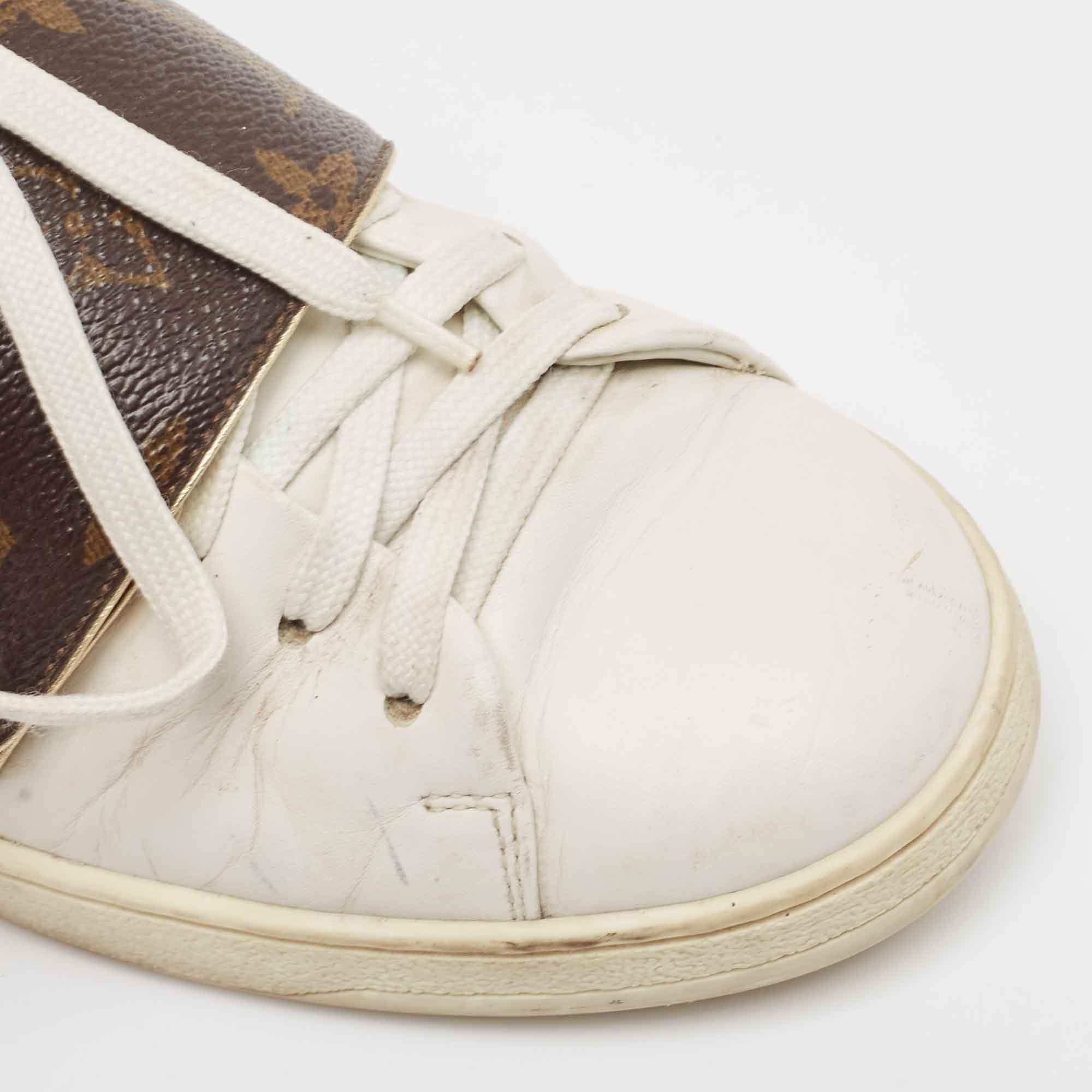 Louis Vuitton White/Brown Monogram Canvas and Leather Frontrow Sneakers Size 36 2