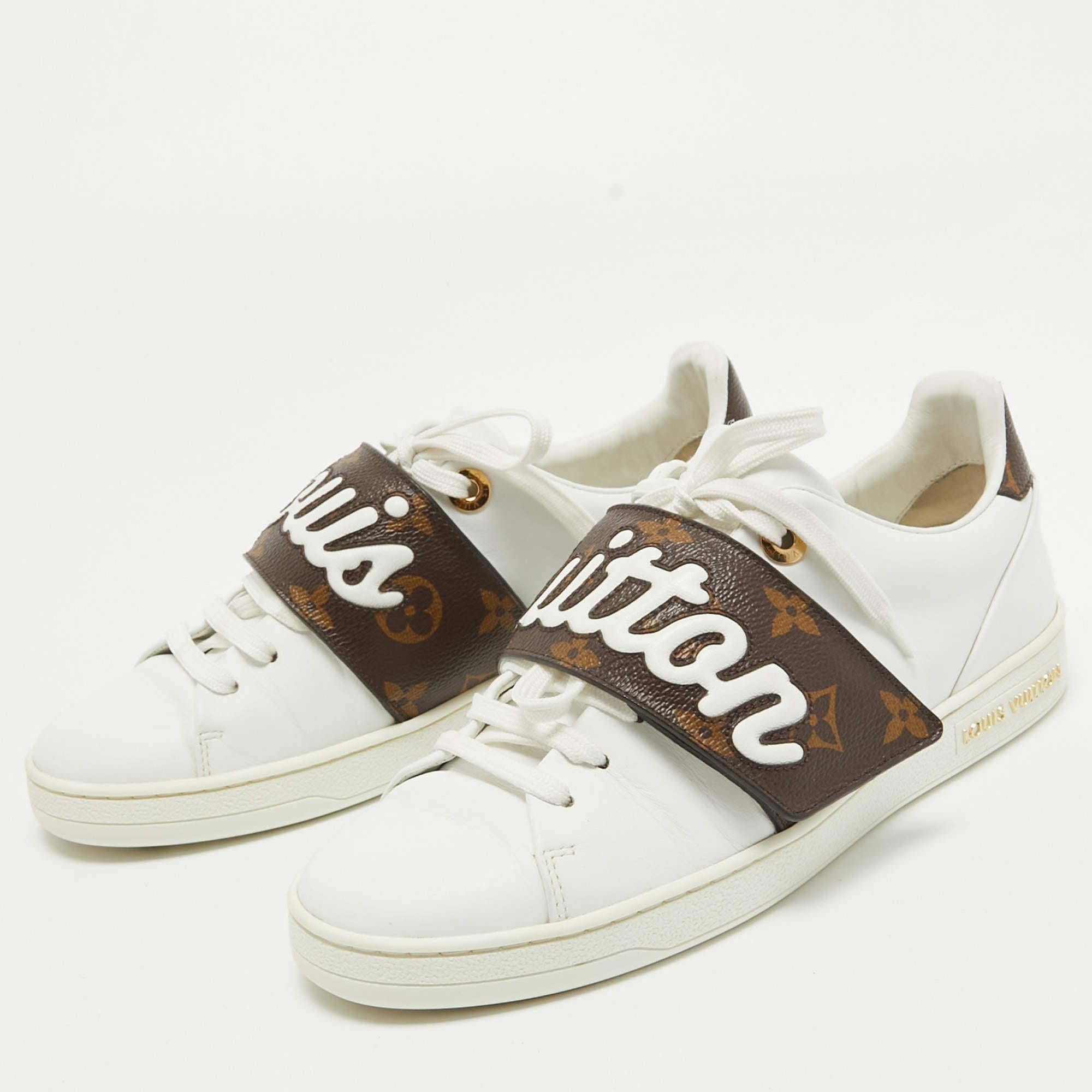 Louis Vuitton White/Brown Monogram Canvas and Leather Low Top Sneakers Size 35.5 For Sale 2