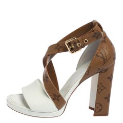 Louis Vuitton White/Brown Monogram Canvas and Leather Matchmake Sandals Size 36