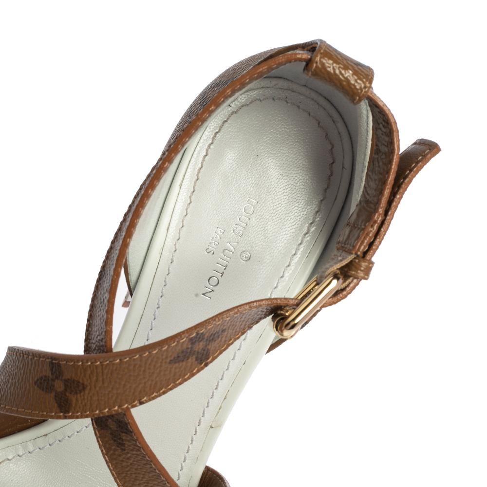 Sandalias Louis Vuitton blancas/marrones de lona con monograma y piel Matchmake talla 36 Gris