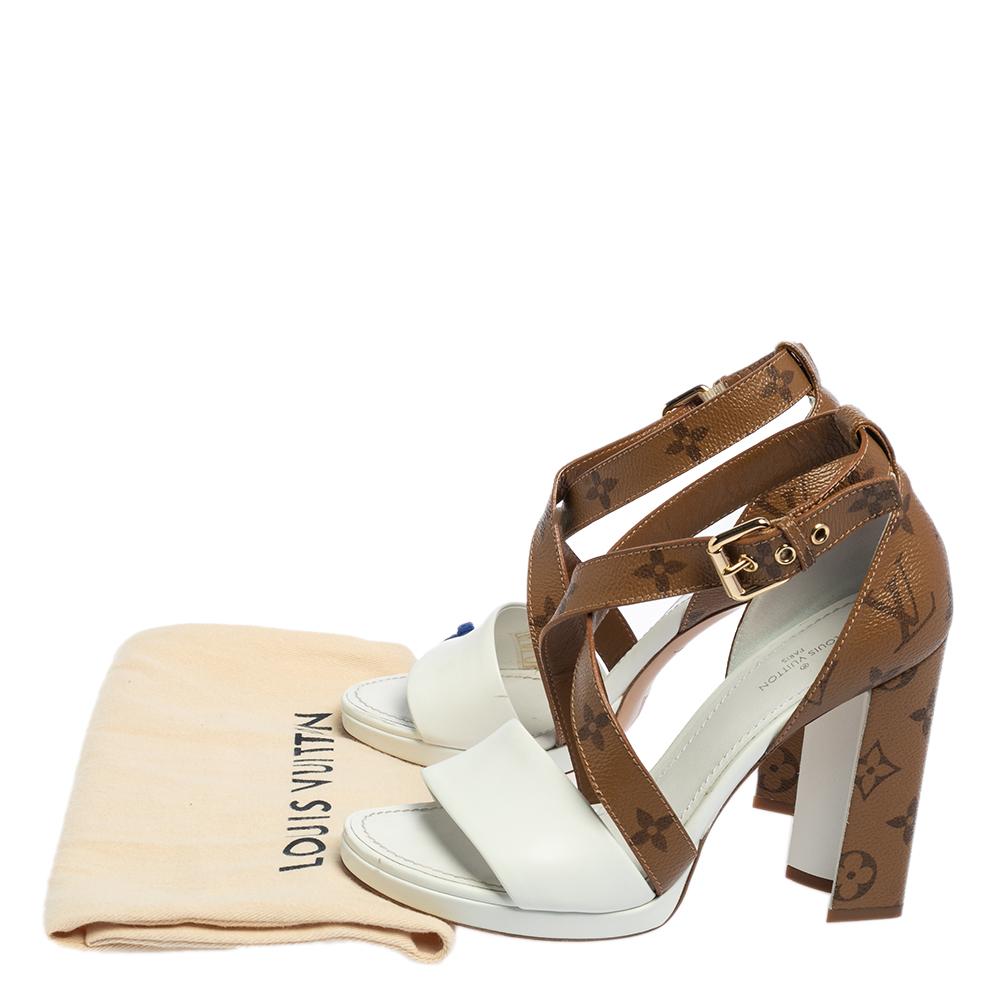 De las mujeres Sandalias Louis Vuitton blancas/marrones de lona con monograma y piel Matchmake talla 36