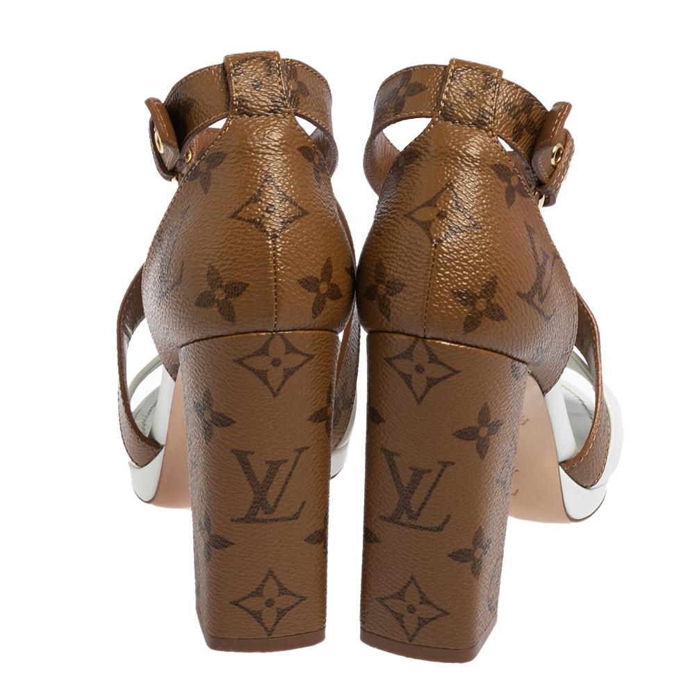 Sandalias Louis Vuitton blancas/marrones de lona con monograma y piel Matchmake talla 36 2
