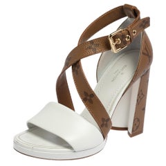 Louis Vuitton Weiß/Braun Monogramm Segeltuch und Leder Matchmake Sandalen Größe 36