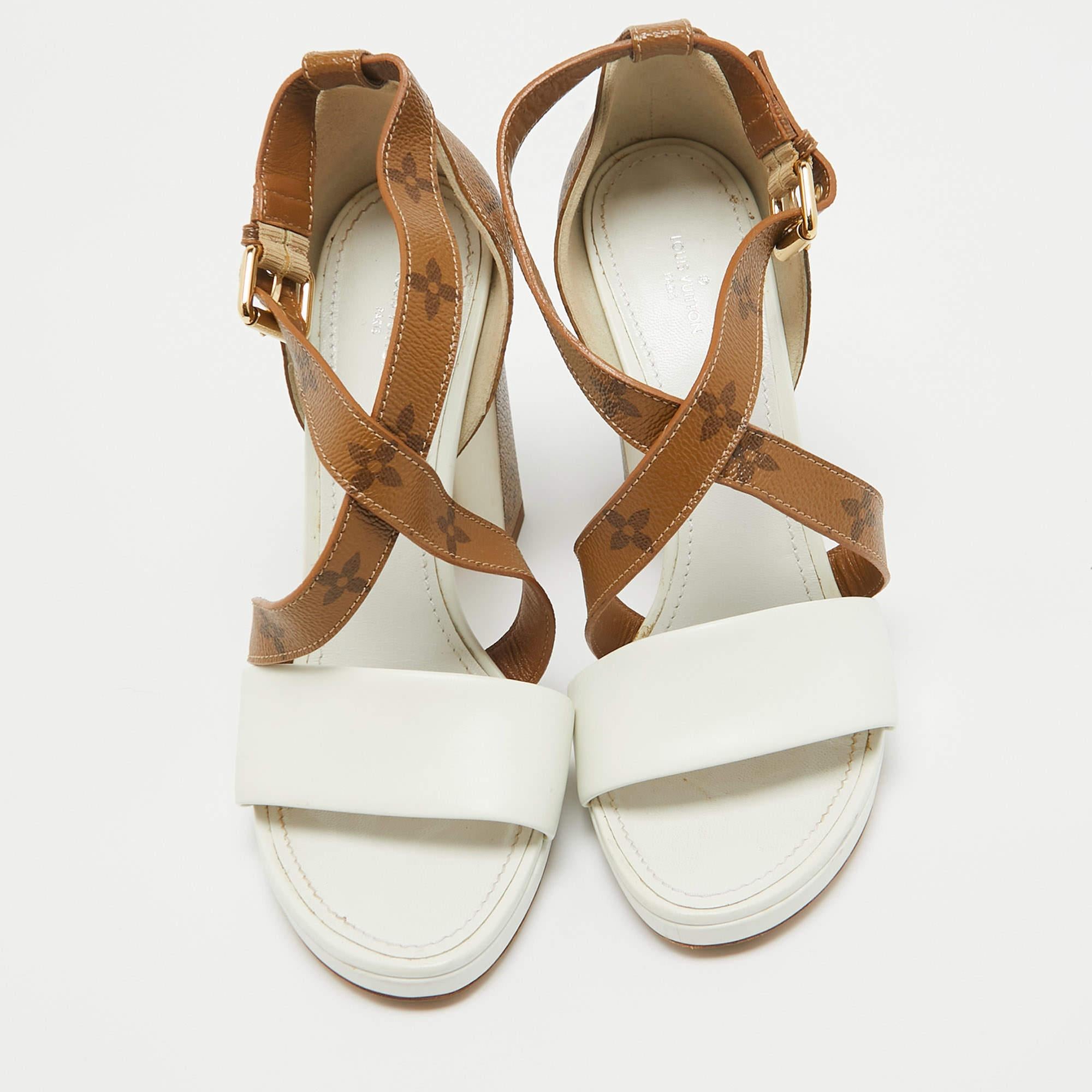 Louis Vuitton White/Brown Monogram Canvas and Leather Matchmake Sandals Size 40 In Good Condition In Dubai, Al Qouz 2
