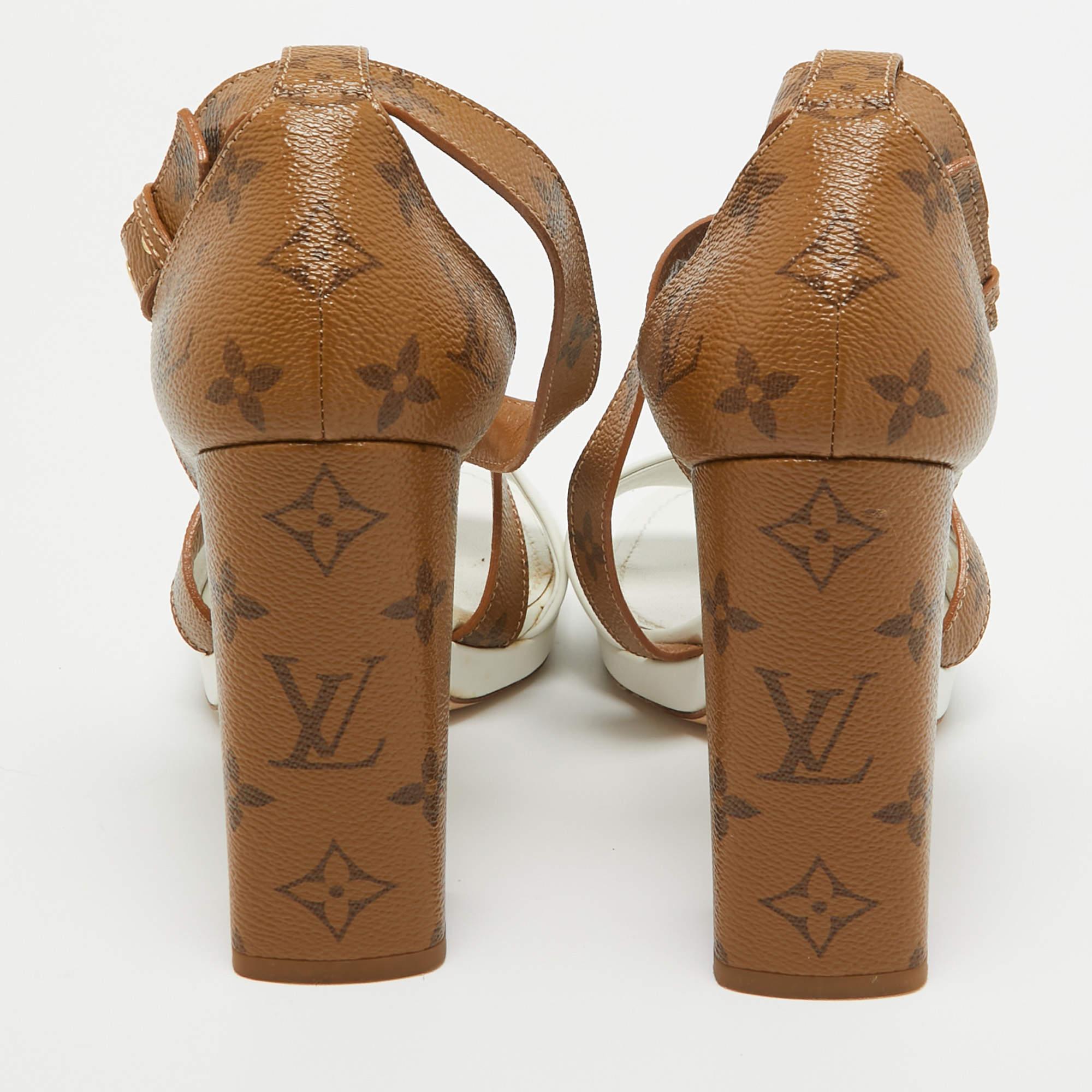 Louis Vuitton White/Brown Monogram Canvas and Leather Matchmake Sandals Size 40 1