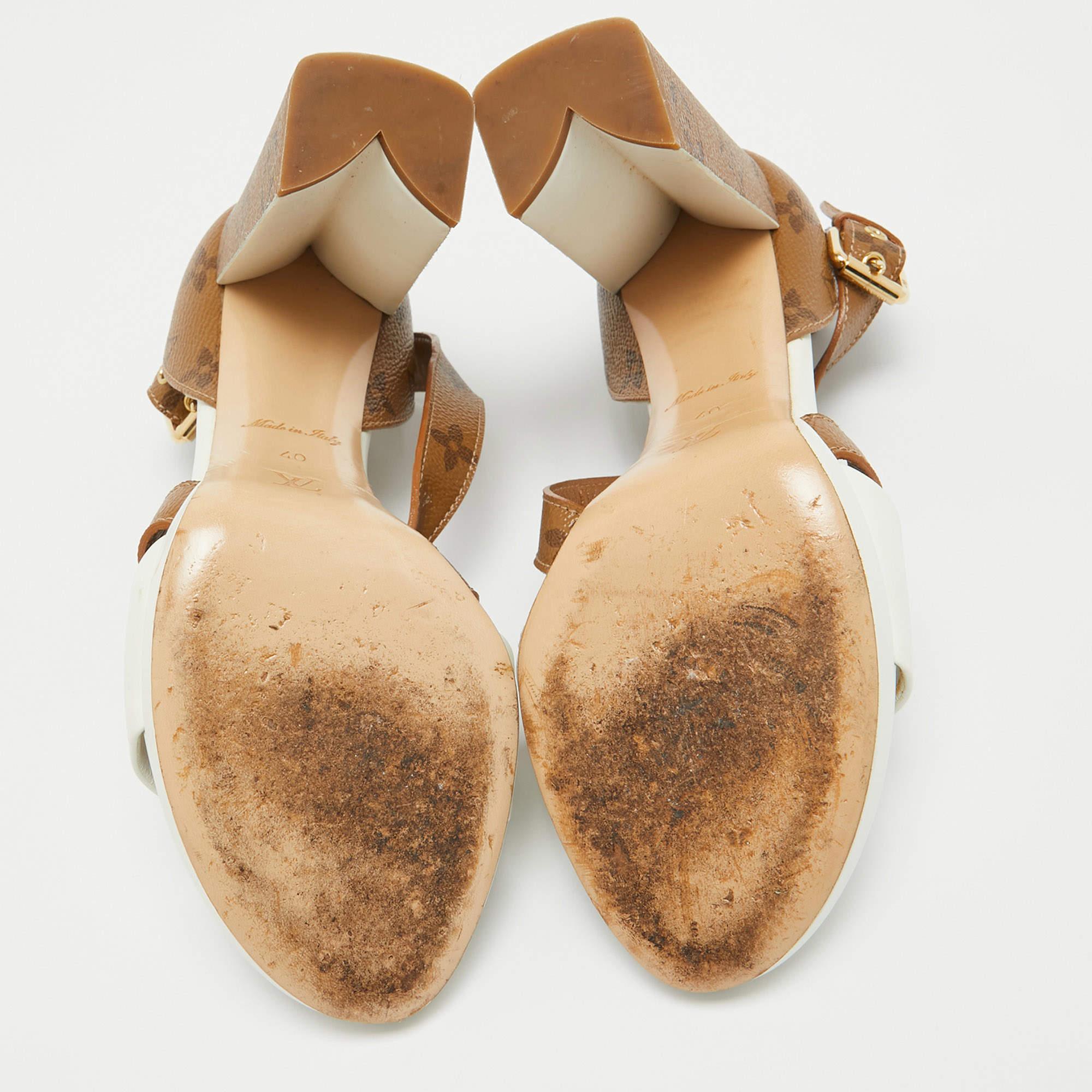 Louis Vuitton White/Brown Monogram Canvas and Leather Matchmake Sandals Size 40 2