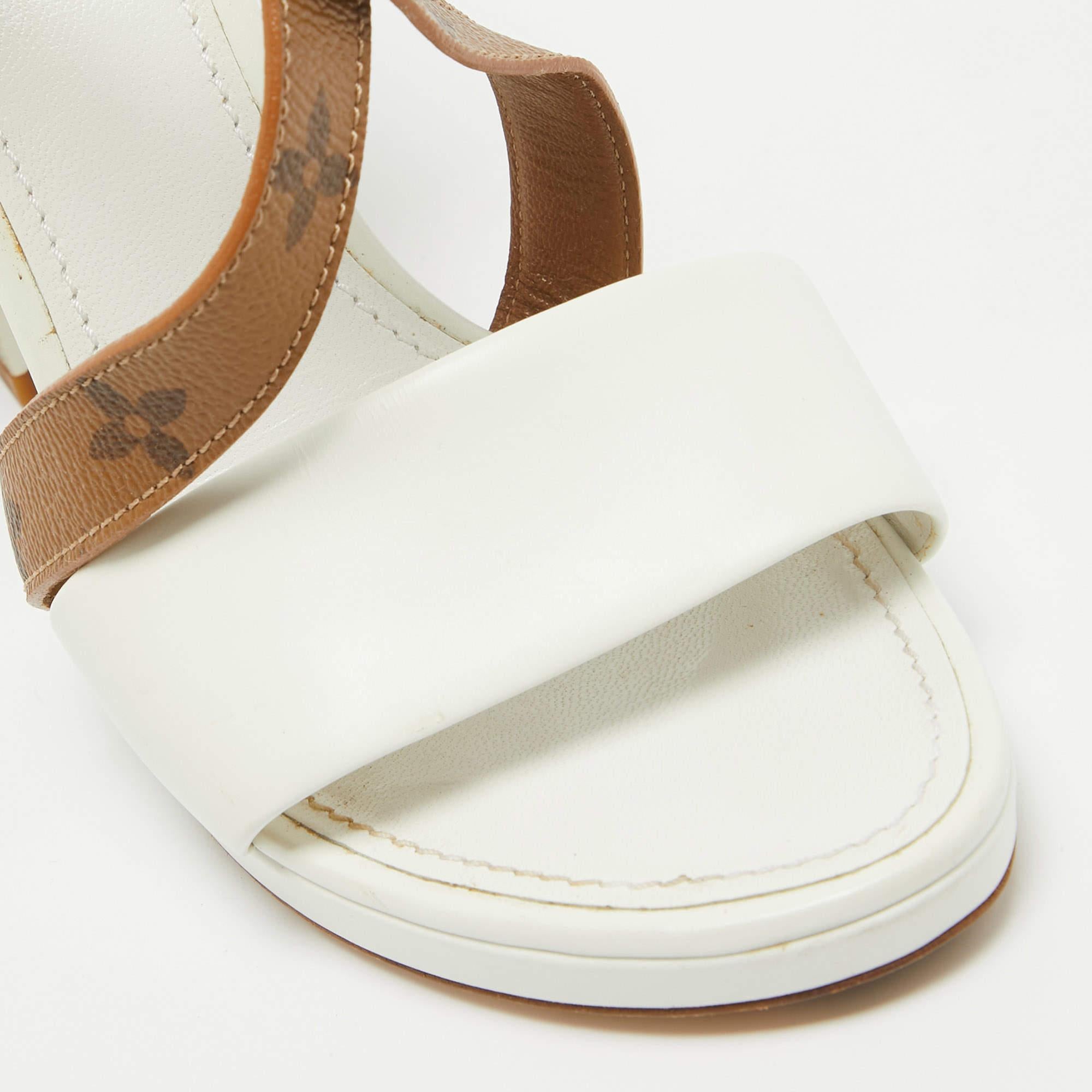 Louis Vuitton White/Brown Monogram Canvas and Leather Matchmake Sandals Size 40 3