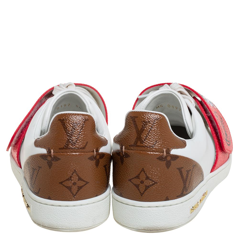 Gray Louis Vuitton White Brown Monogram Canvas Kyoto Low Top Sneakers Size 36