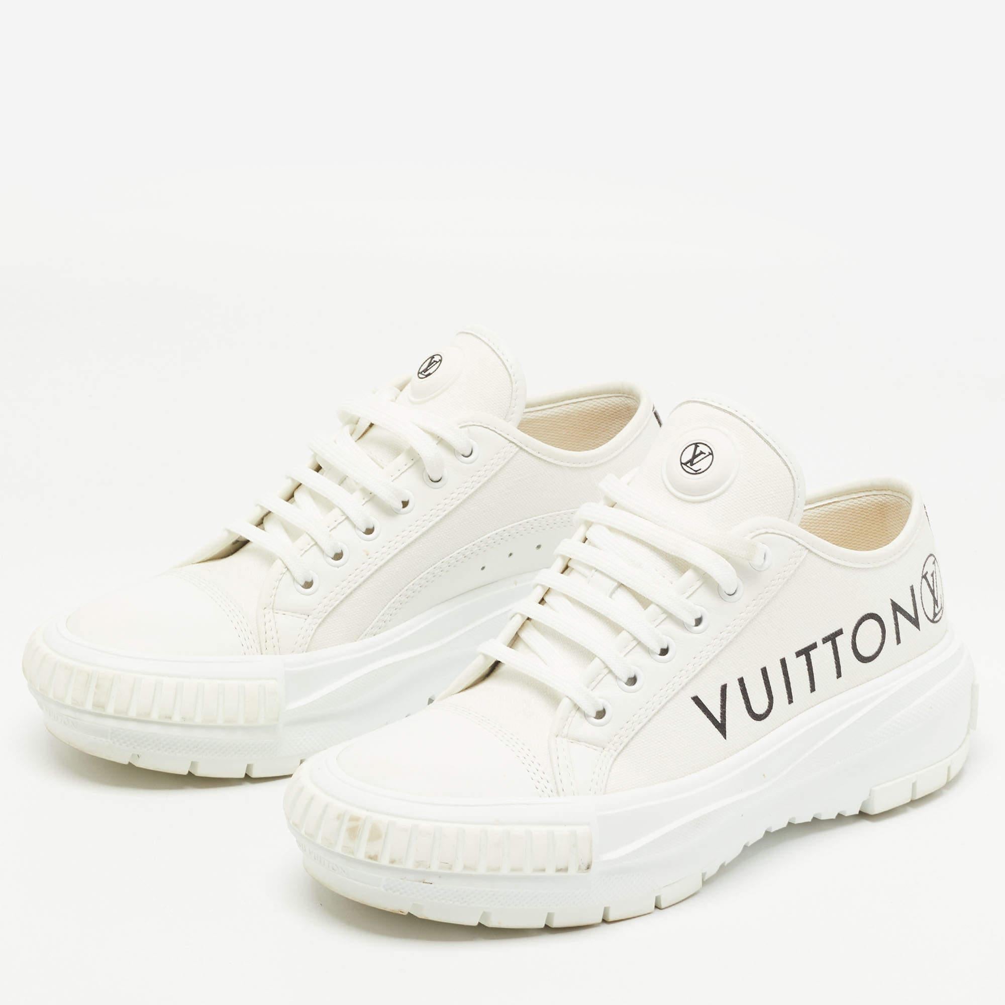 Women's Louis Vuitton White/Brown Monogram Canvas Lace Up Sneakers Size 40