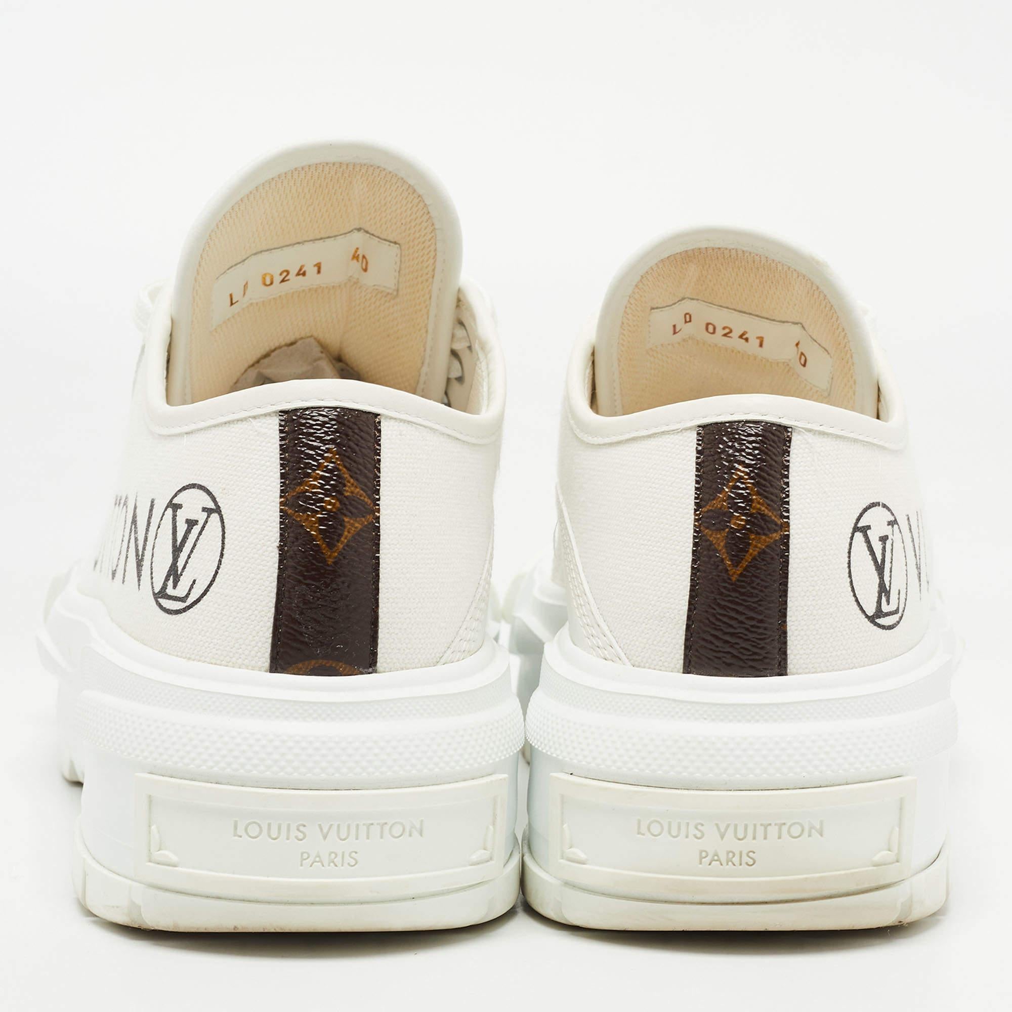 Louis Vuitton White/Brown Monogram Canvas Lace Up Sneakers Size 40 4