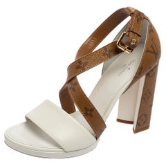 Louis Vuitton White/Brown Monogram Canvas Leather Matchmake Sandals Size 39.5