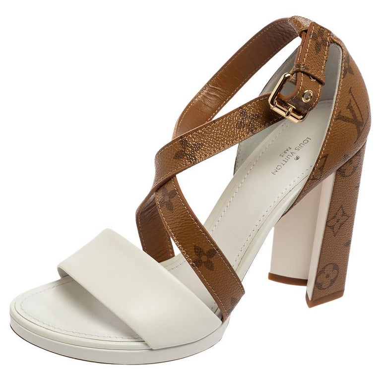 Louis Vuitton White/Brown Monogram Canvas Leather Matchmake Sandals Size  39.5 For Sale at 1stDibs