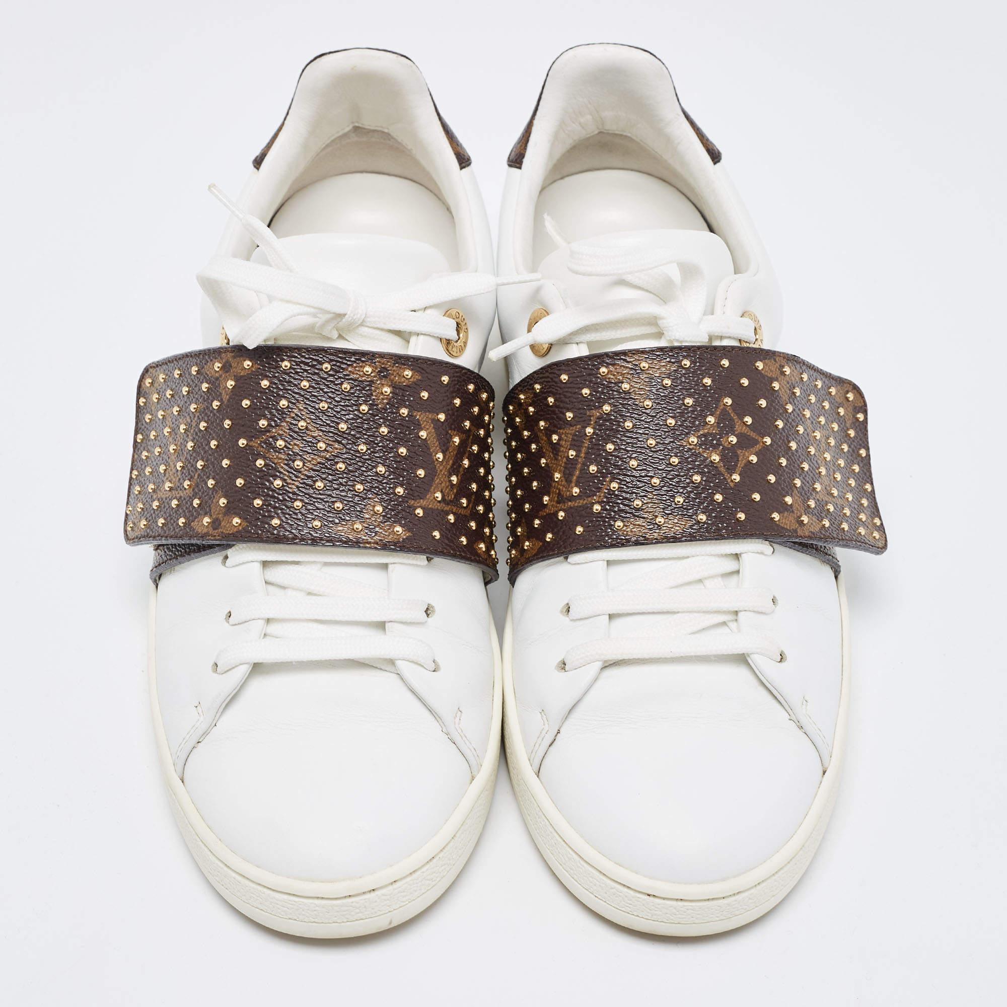 Louis Vuitton Weiß/Braun Monogramm Leder und Canvas Frontrow Sneakers Größe 36 im Zustand „Gut“ im Angebot in Dubai, Al Qouz 2