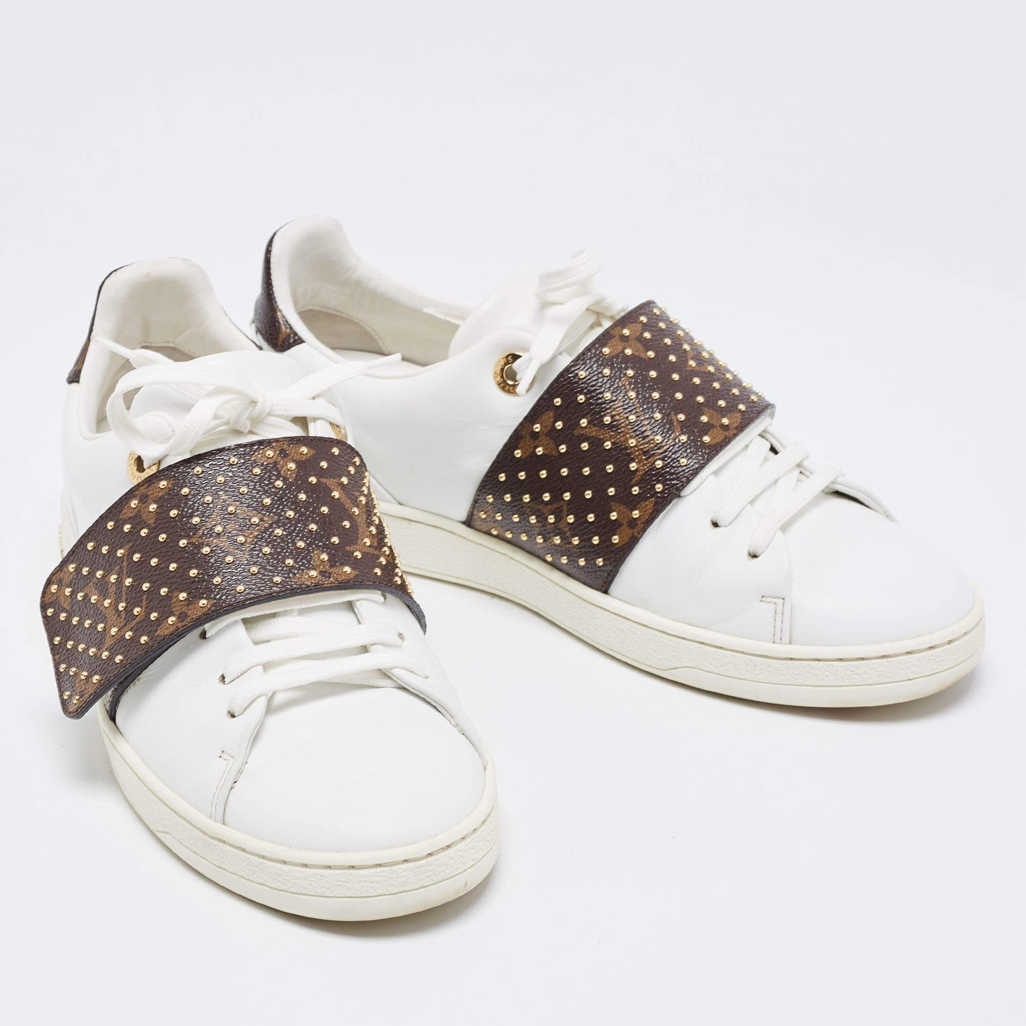 Louis Vuitton Weiß/Braun Monogramm Leder und Canvas Frontrow Sneakers Größe 36 Damen im Angebot