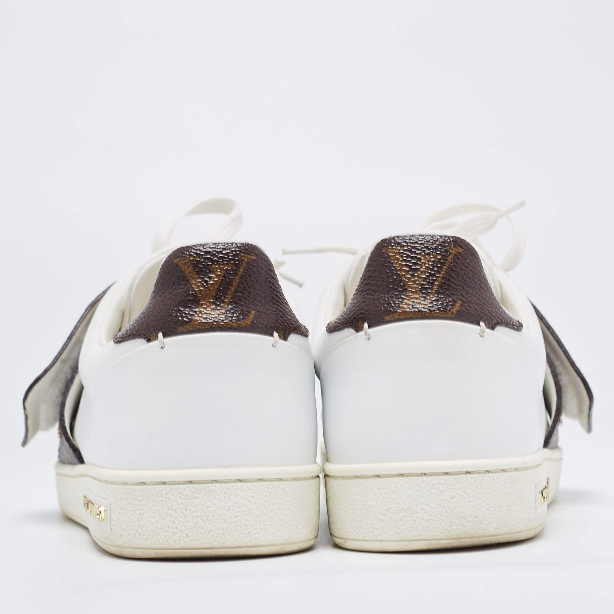 Louis Vuitton Weiß/Braun Monogramm Leder und Canvas Frontrow Sneakers Größe 36 im Angebot 2