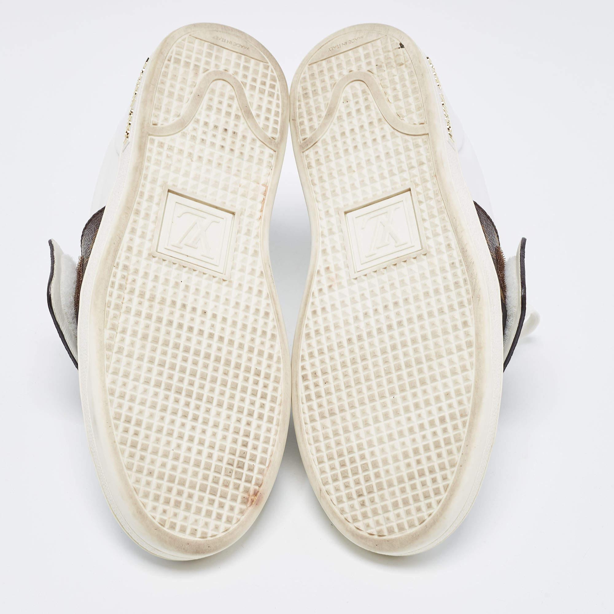 Louis Vuitton Weiß/Braun Monogramm Leder und Canvas Frontrow Sneakers Größe 36 im Angebot 3