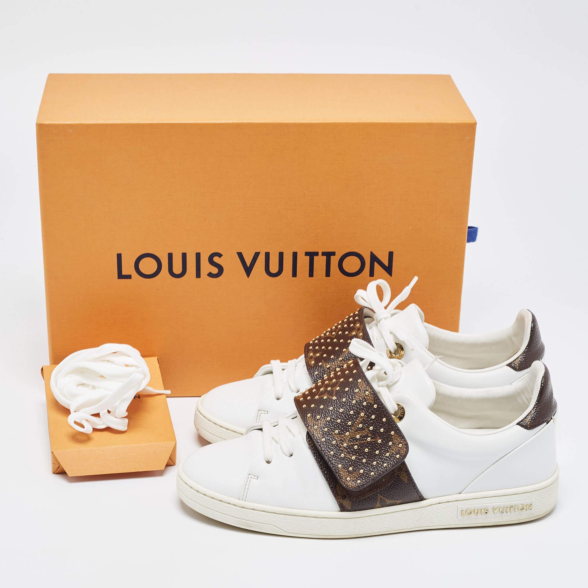 Louis Vuitton Weiß/Braun Monogramm Leder und Canvas Frontrow Sneakers Größe 36 im Angebot 5