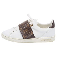 Louis Vuitton Weiß/Braun Monogramm Leder und Canvas Frontrow Sneakers Größe 36