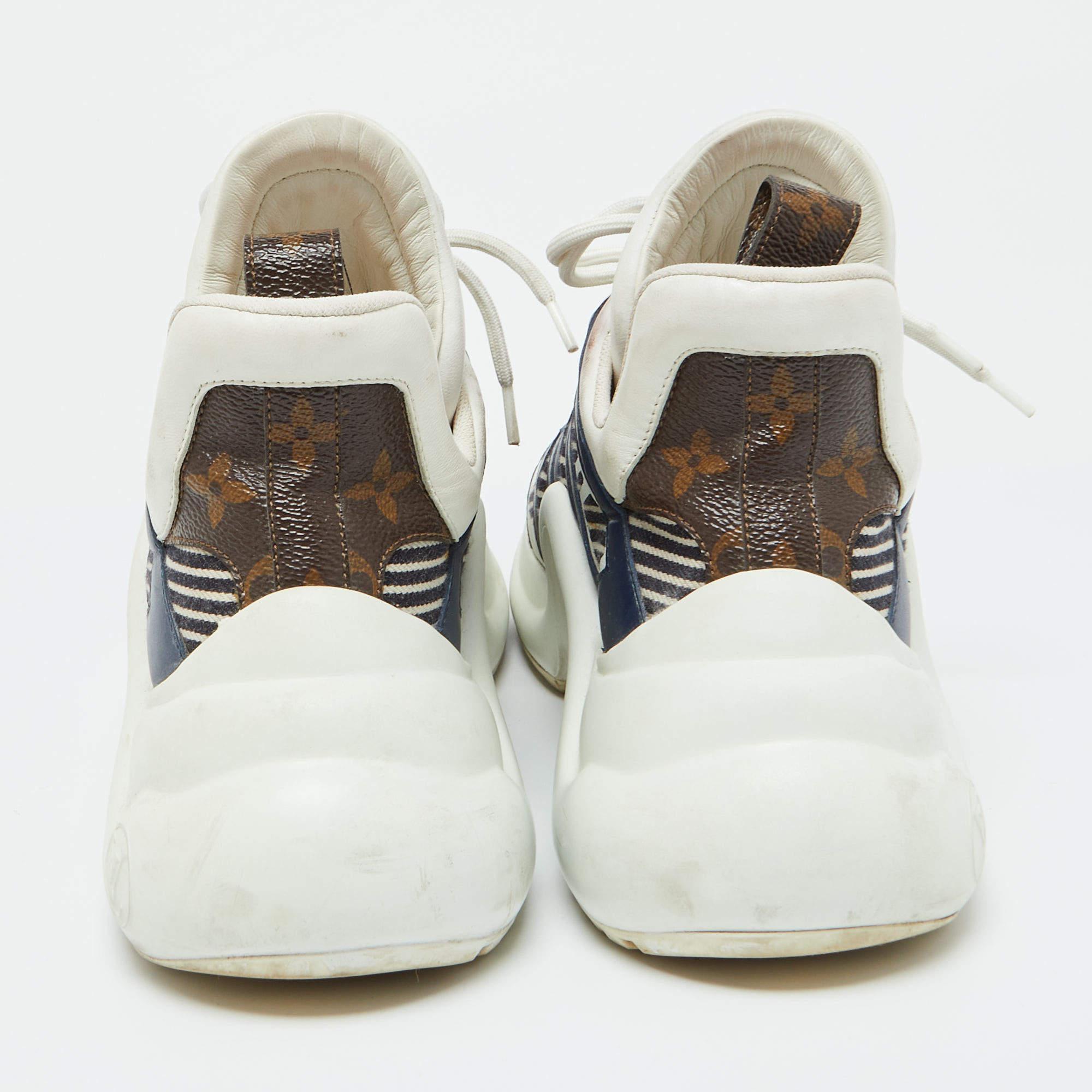 Women's Louis Vuitton White/Brown Monogram Nylon & Leather Archlight Sneakers Size 38.5