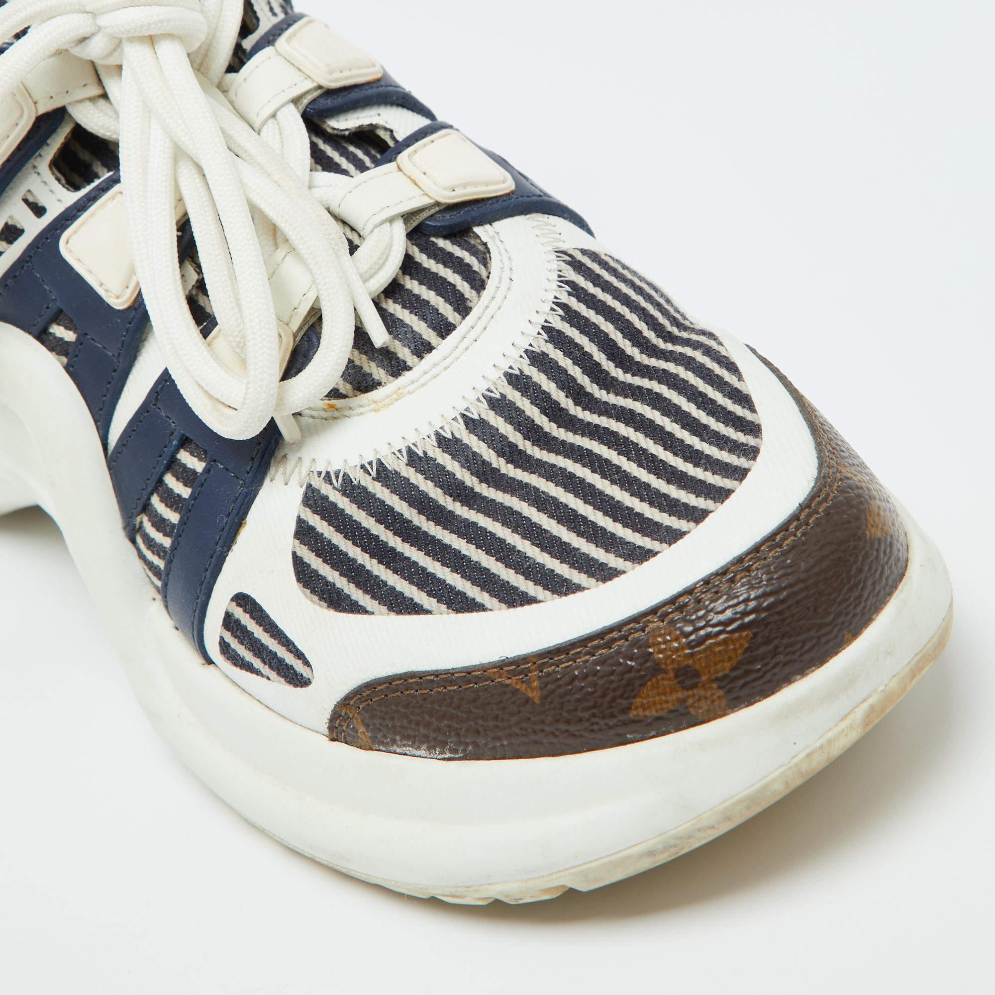 Louis Vuitton White/Brown Monogram Nylon & Leather Archlight Sneakers Size 38.5 2