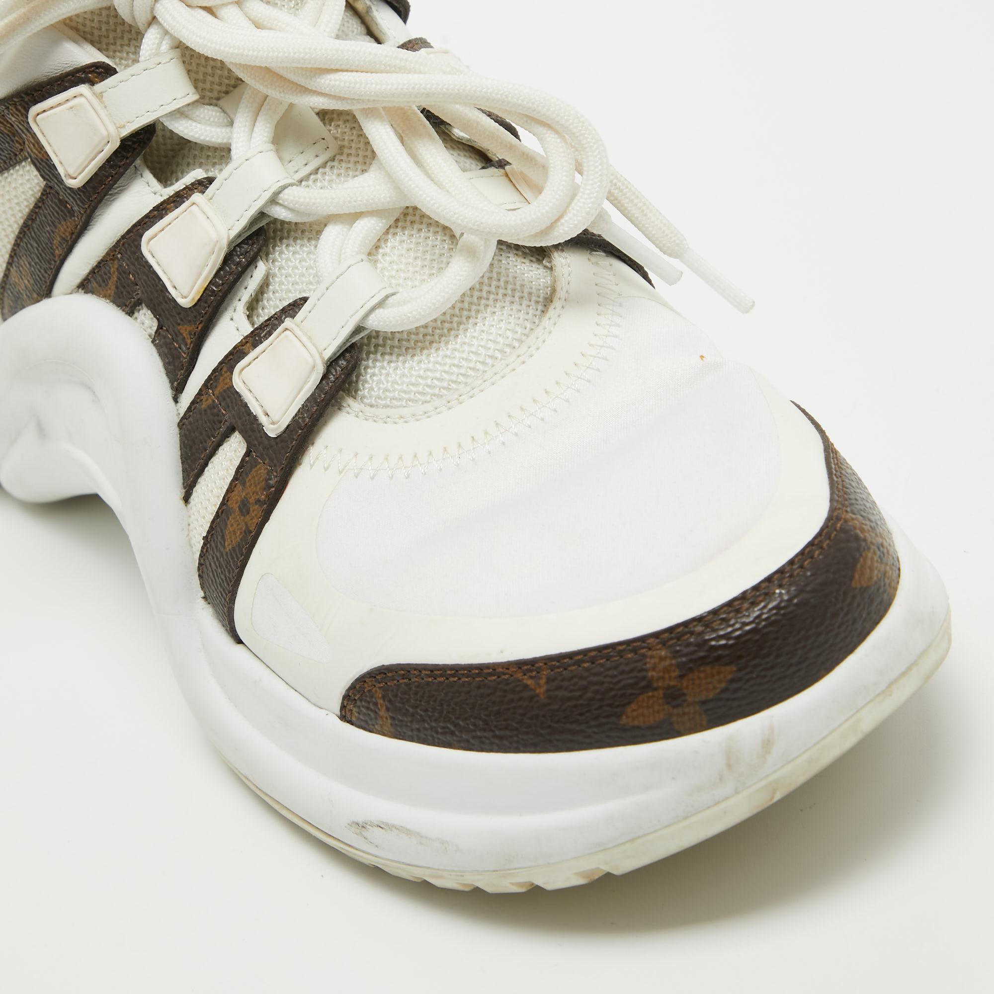 Women's Louis Vuitton White/Brown Nylon and Monogram Canvas Archlight Sneakers Size 41