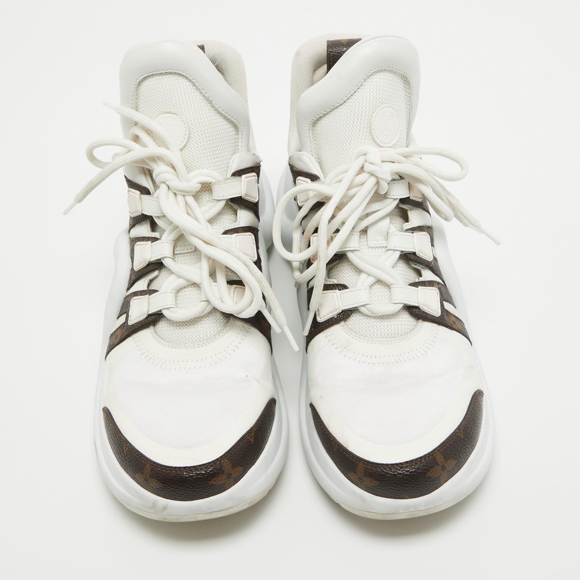 Women's Louis Vuitton White/Brown Nylon and Monogram Canvas Archlight Sneakers Size 41