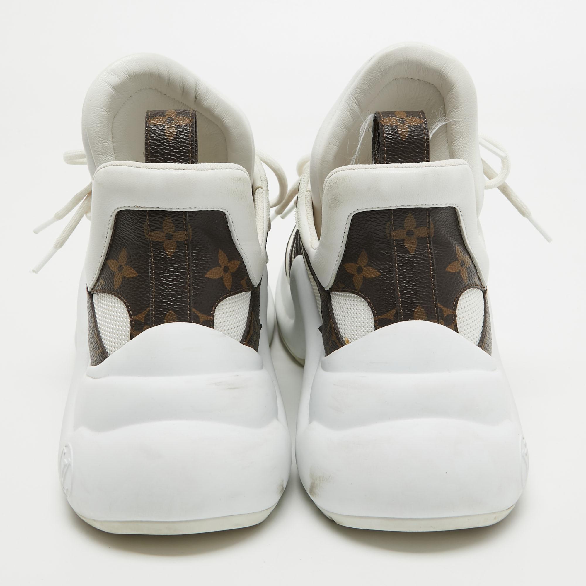 Louis Vuitton White/Brown Nylon and Monogram Canvas Archlight Sneakers Size 41 For Sale 1