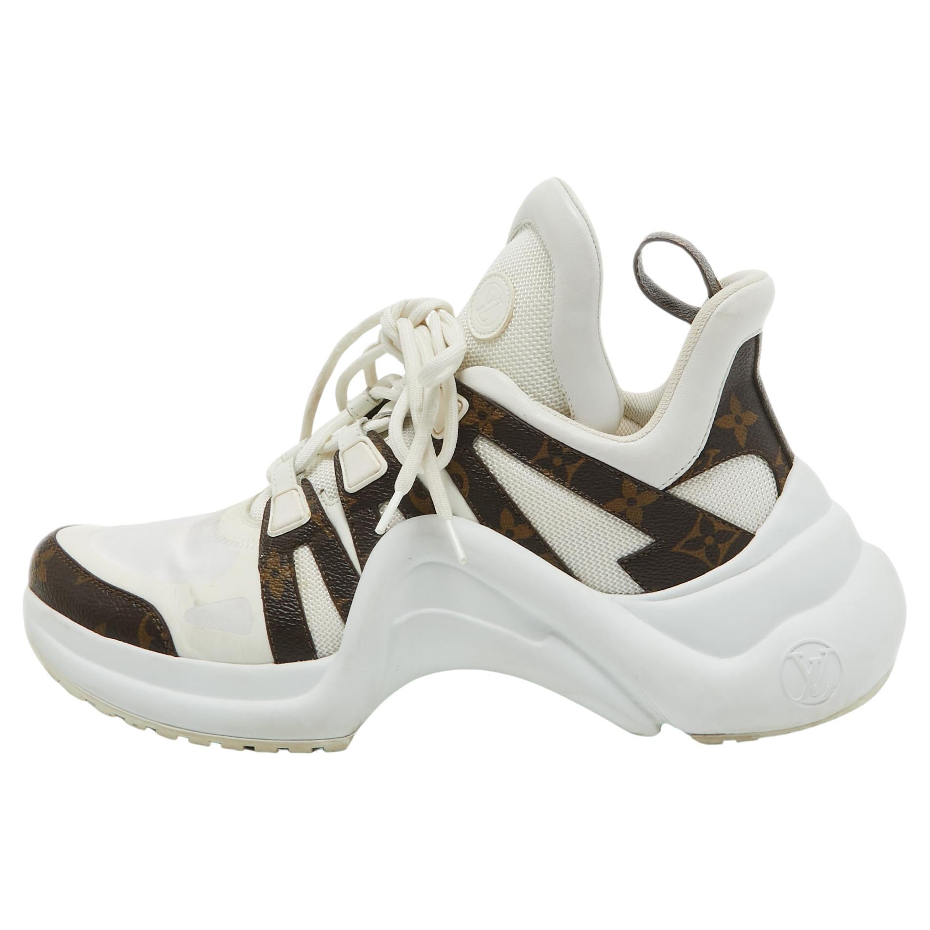 Louis Vuitton White/Brown Nylon and Monogram Canvas Archlight Sneakers Size 41