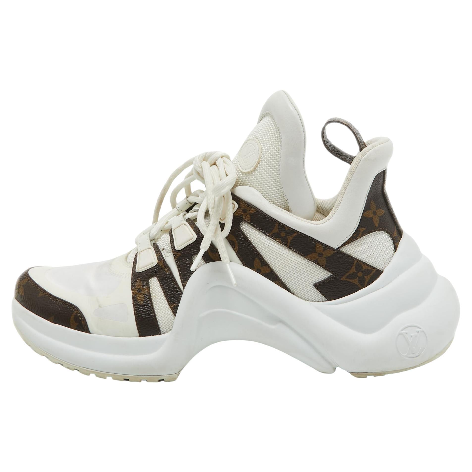 Louis Vuitton White/Brown Nylon and Monogram Canvas Archlight Sneakers Size 41 For Sale