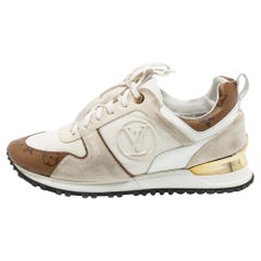 Weiße/braune Louis Vuitton-Turnschuhe aus Lackleder, Wildleder, Mesh mit Monogramm Größe 39