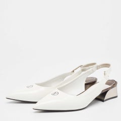 Louis Vuitton White Brushed Leather Slingback Pumps Size 38